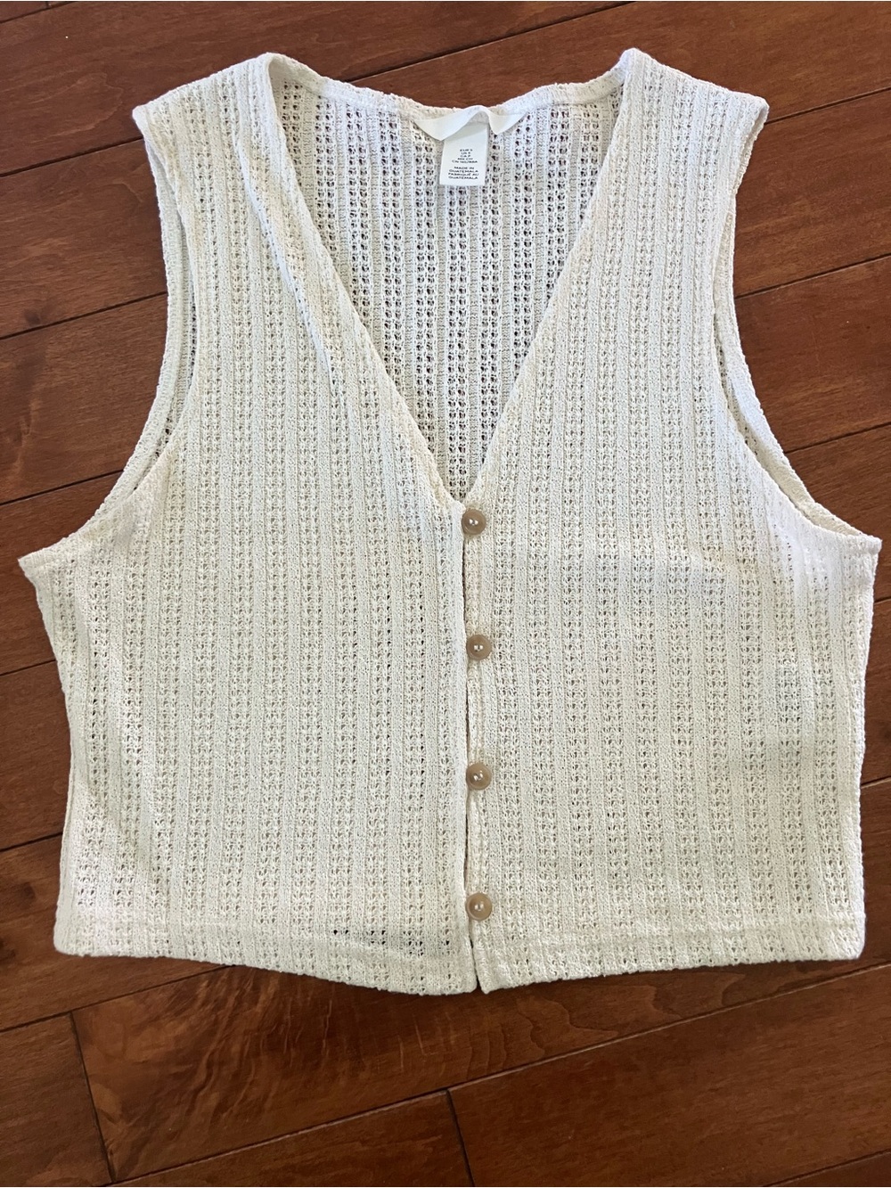 H&M Cream Open-Knit Button Front Vest